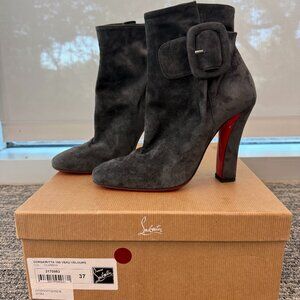 Christian Louboutin Gray Suede Ankle Booties with Buckle - NEVER WORN